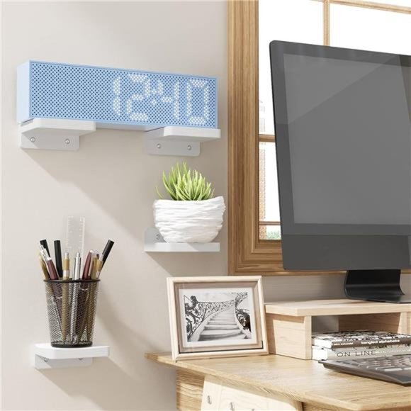 Small Floating Shelves Wall Mounted, 4 Inch Wood Shelf  Set of 4 (Washed White) - Picture 2 of 5